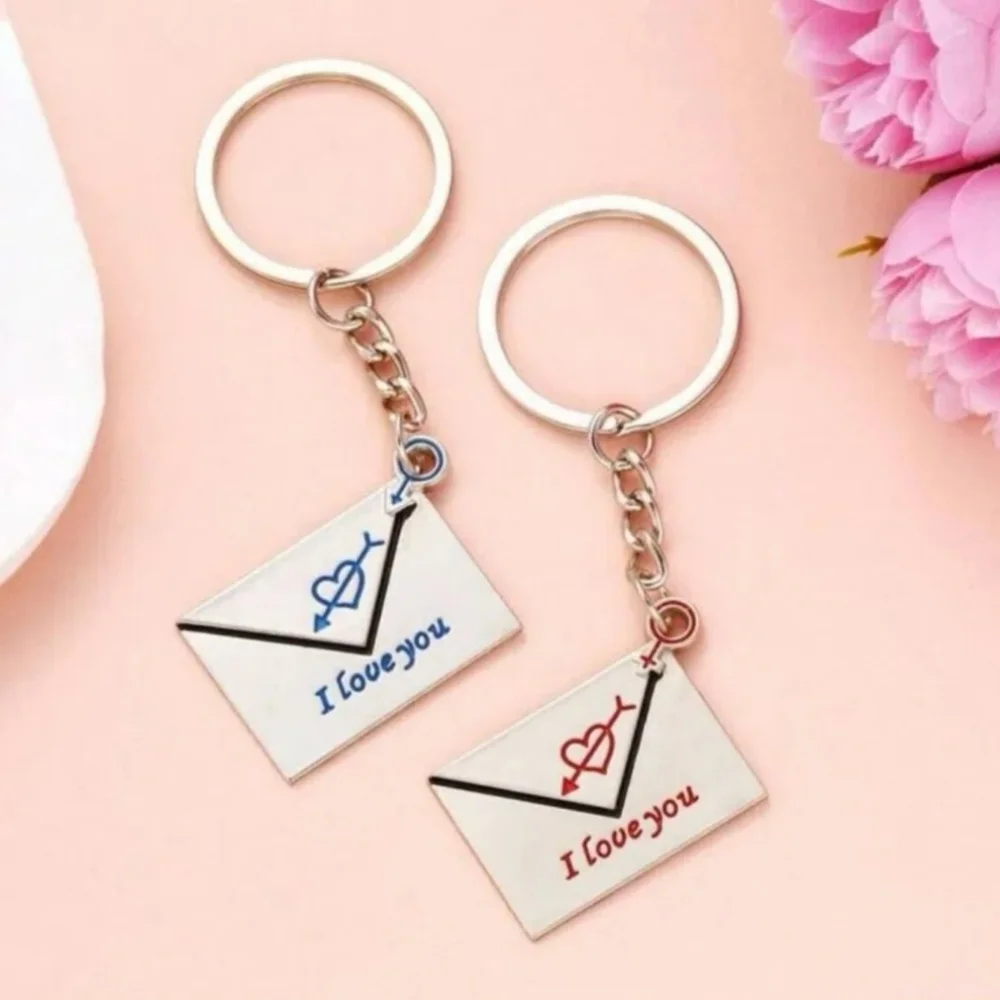2pc Couples Gift Set Silver I Love You Letters Mail Keychains Keyrings Present
